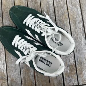 Tretorn Dark Green & White Suede Retro Sneakers